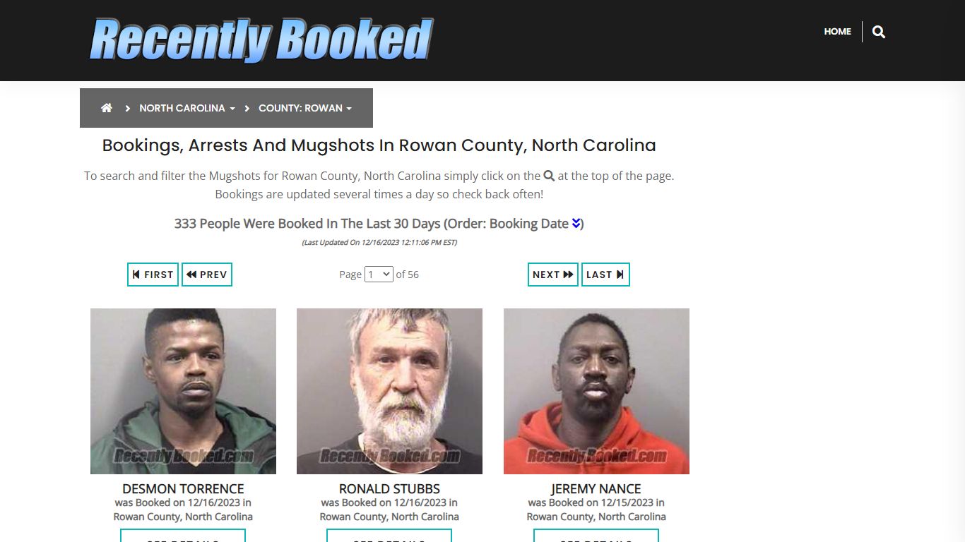 Bookings, Arrests and Mugshots in Rowan County, North Carolina